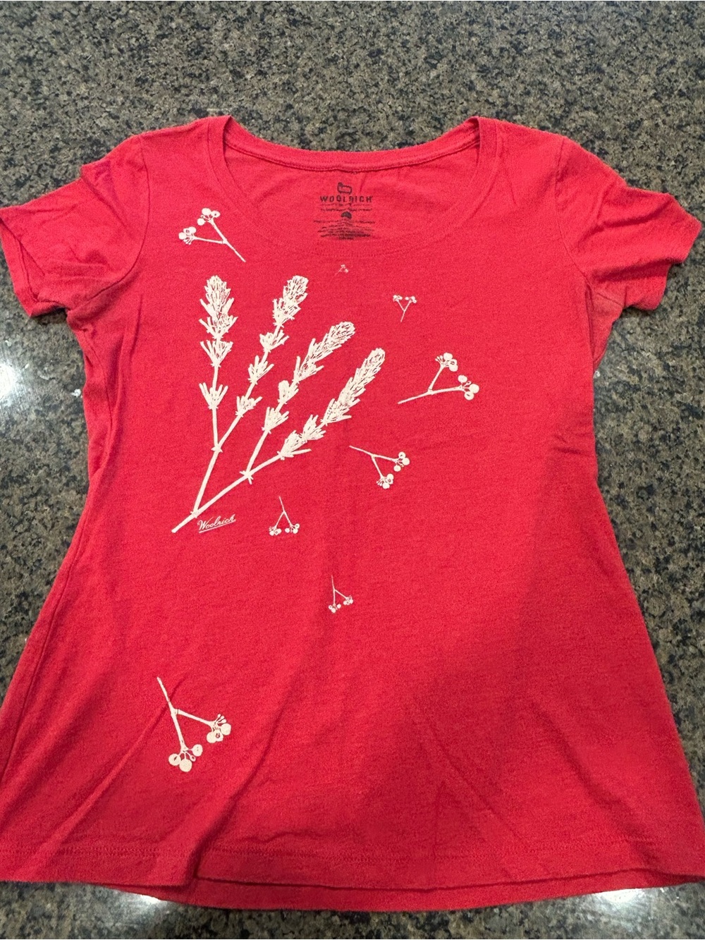 Woolrich Red Short-Sleeve Tee with White Botanical Print